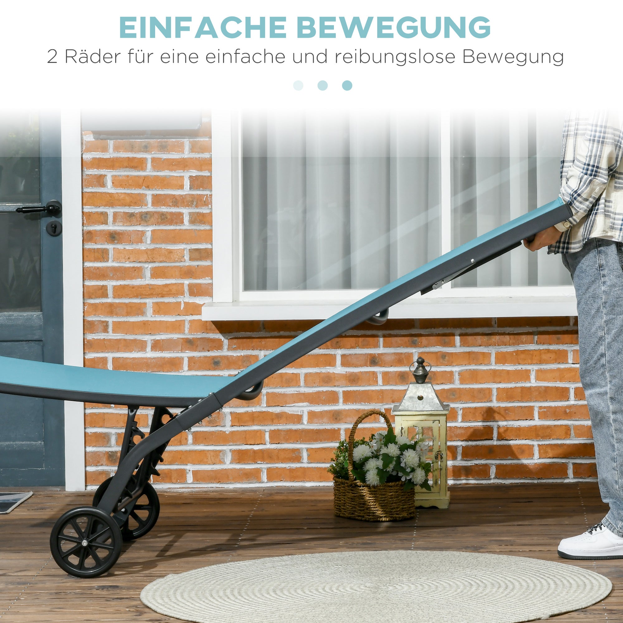 Sun Lounger/Deck Chair Adjustable Wheels Polyester Aluminum Blue