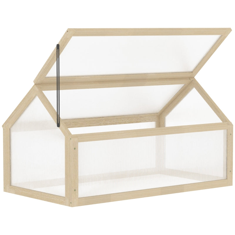 Cold Frame Greenhouse, Openable Polycarbonate Top 90 x 52 x 50cm, Natural Wooden