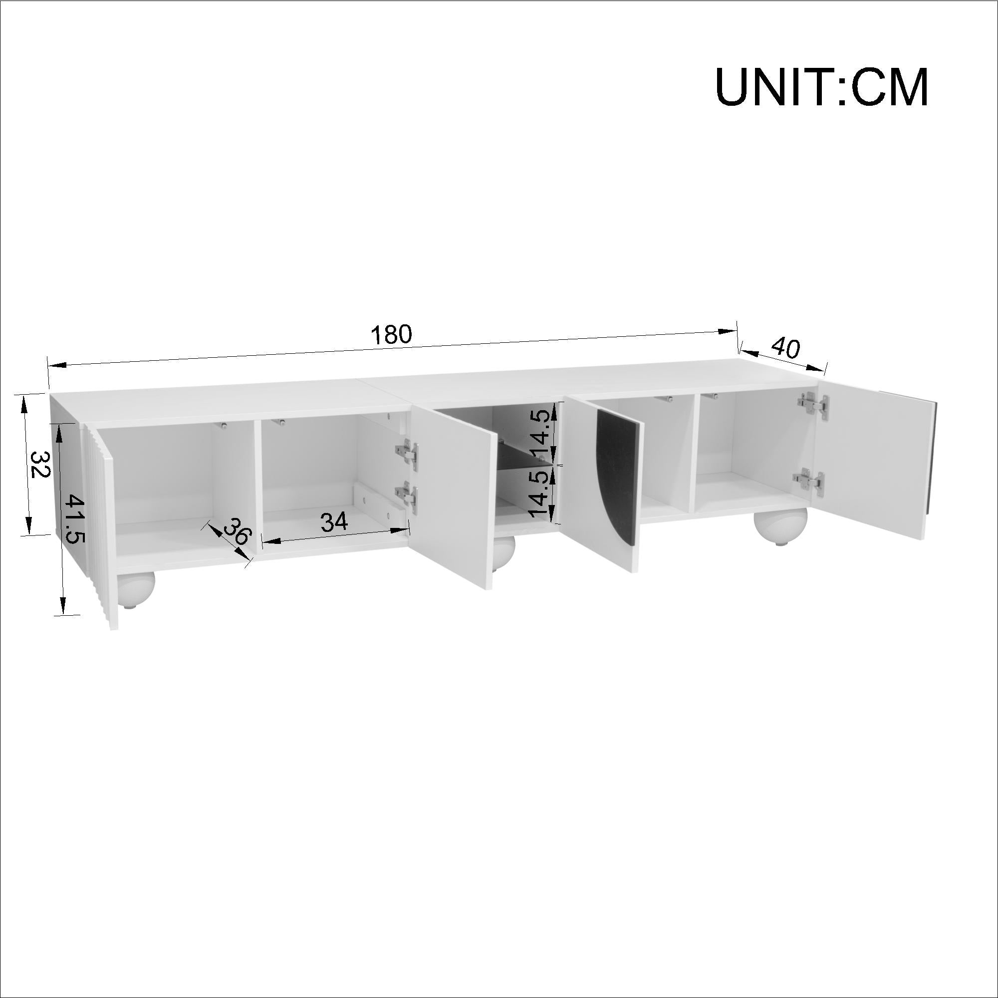 Modern TV Cabinet/Stand, Low Panel, Unique Design, 180x40x41.5 cm (L x W x H)