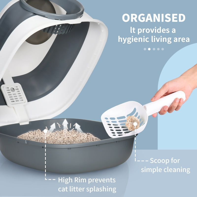 Cat Litter Tray Foldable with Lid, Deodorant, Scoop, White