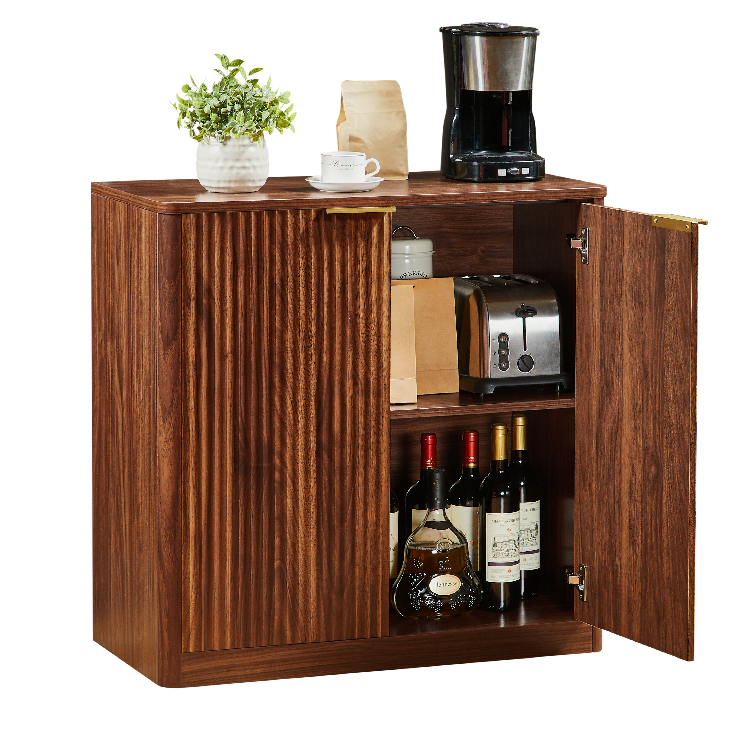 Modern Sideboard Recessed Panels Adjustable Shelves Waterproof Top 120x40x76cm - Brown