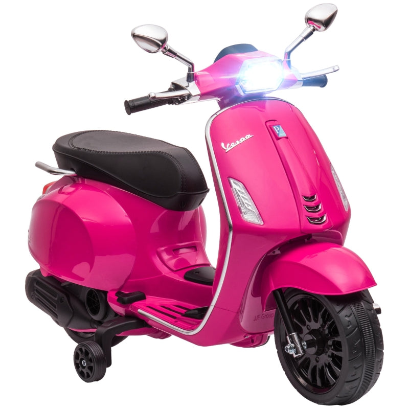 Vespa 12V Licensed Kids Electric Motorbike with Music, Headlights, FM Radio - Pink