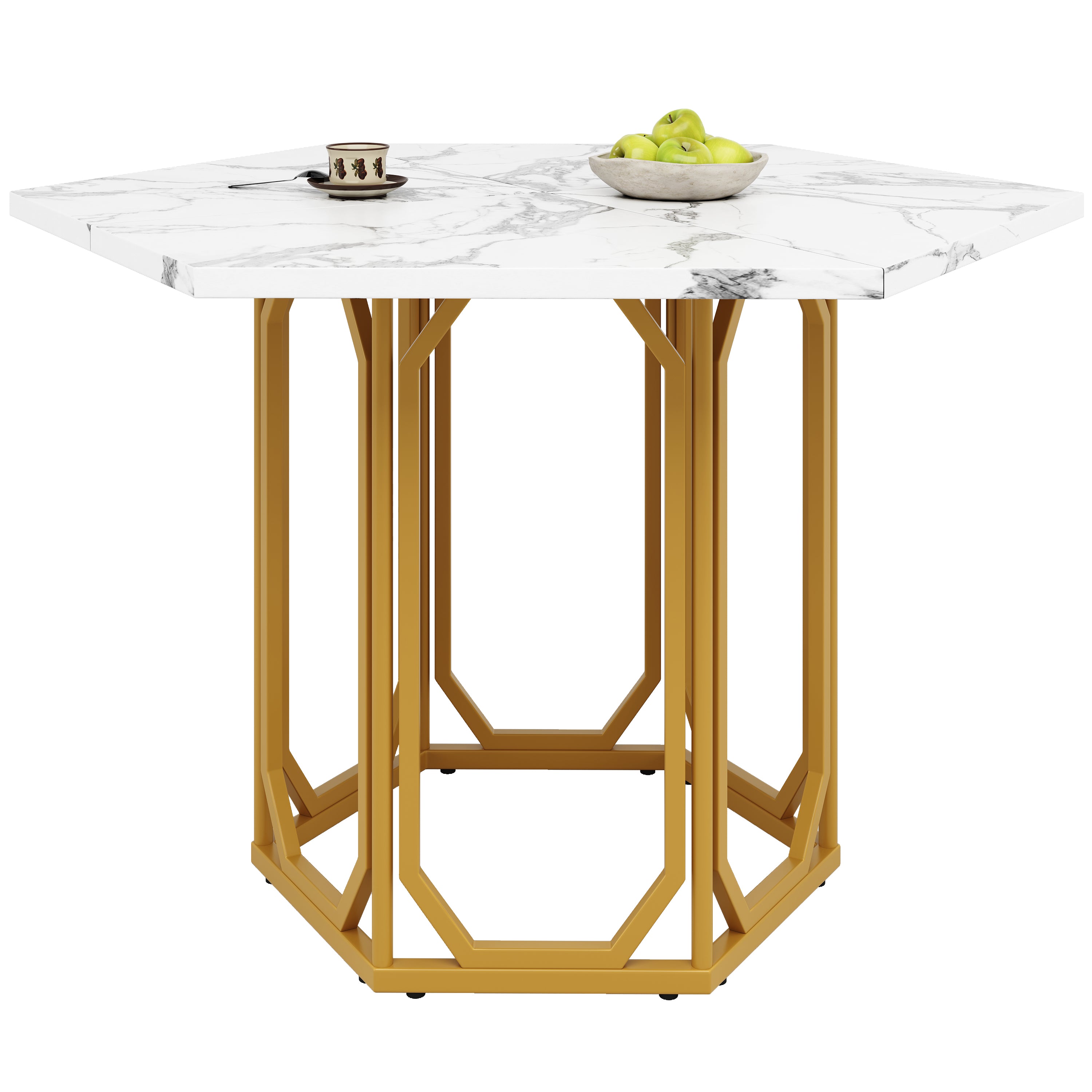 Dining Table Set 5-Piece Hexagonal Marble Top 4 Chairs, Grey