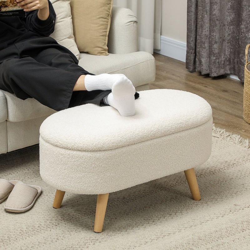 Storage Bench Footstool with Lid, Fabric Cover, White