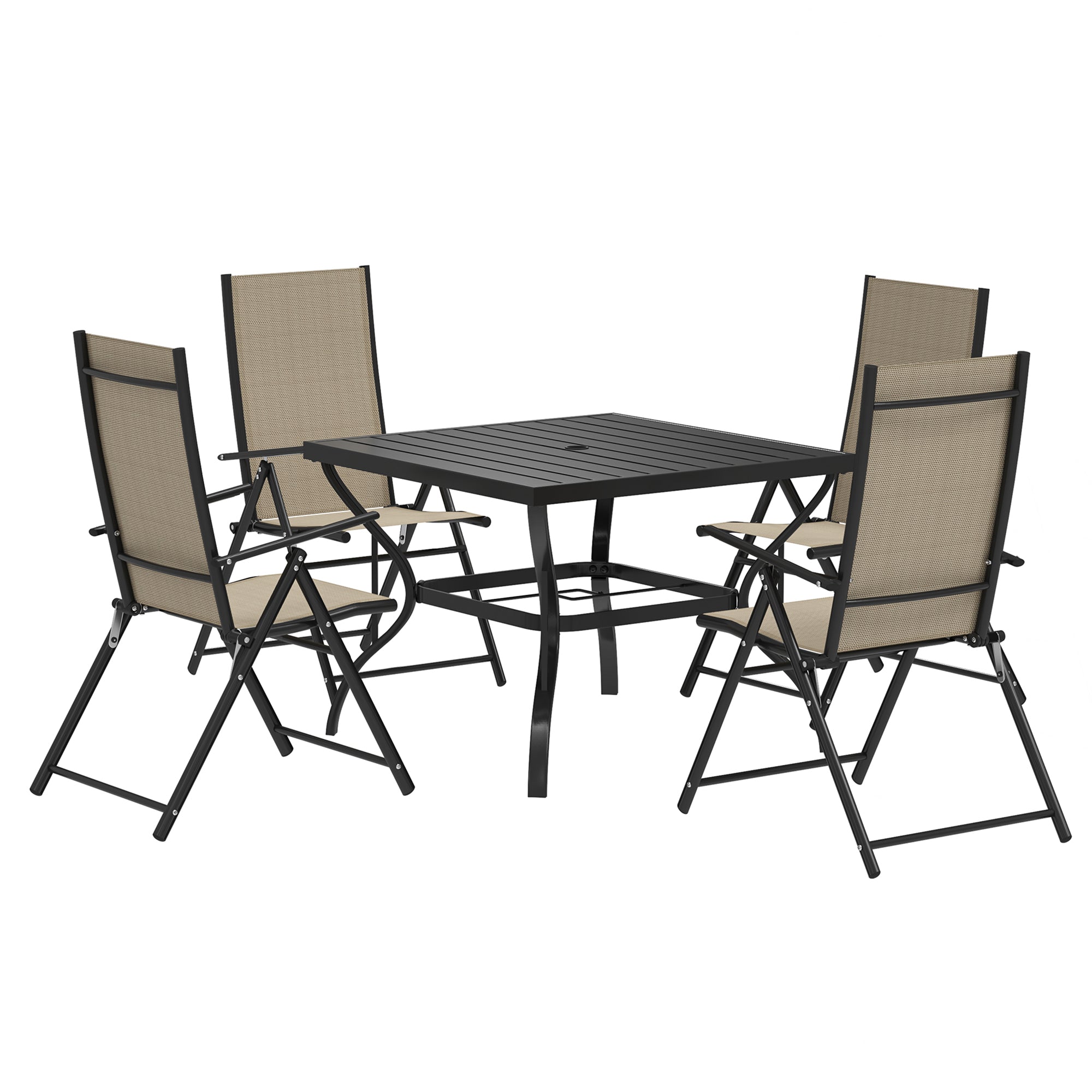 Five-Piece Patio Set Steel Frame Khaki/Black