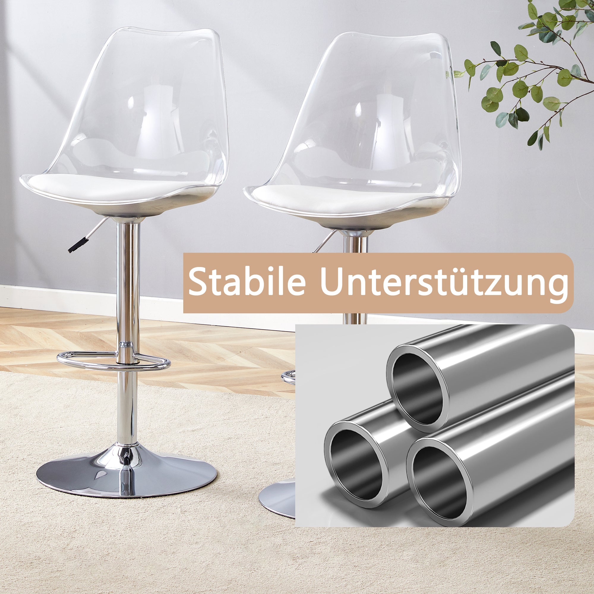 Modern Bar Stool Set, Adjustable Swivel Plastic Backs, PU Leather and Metal