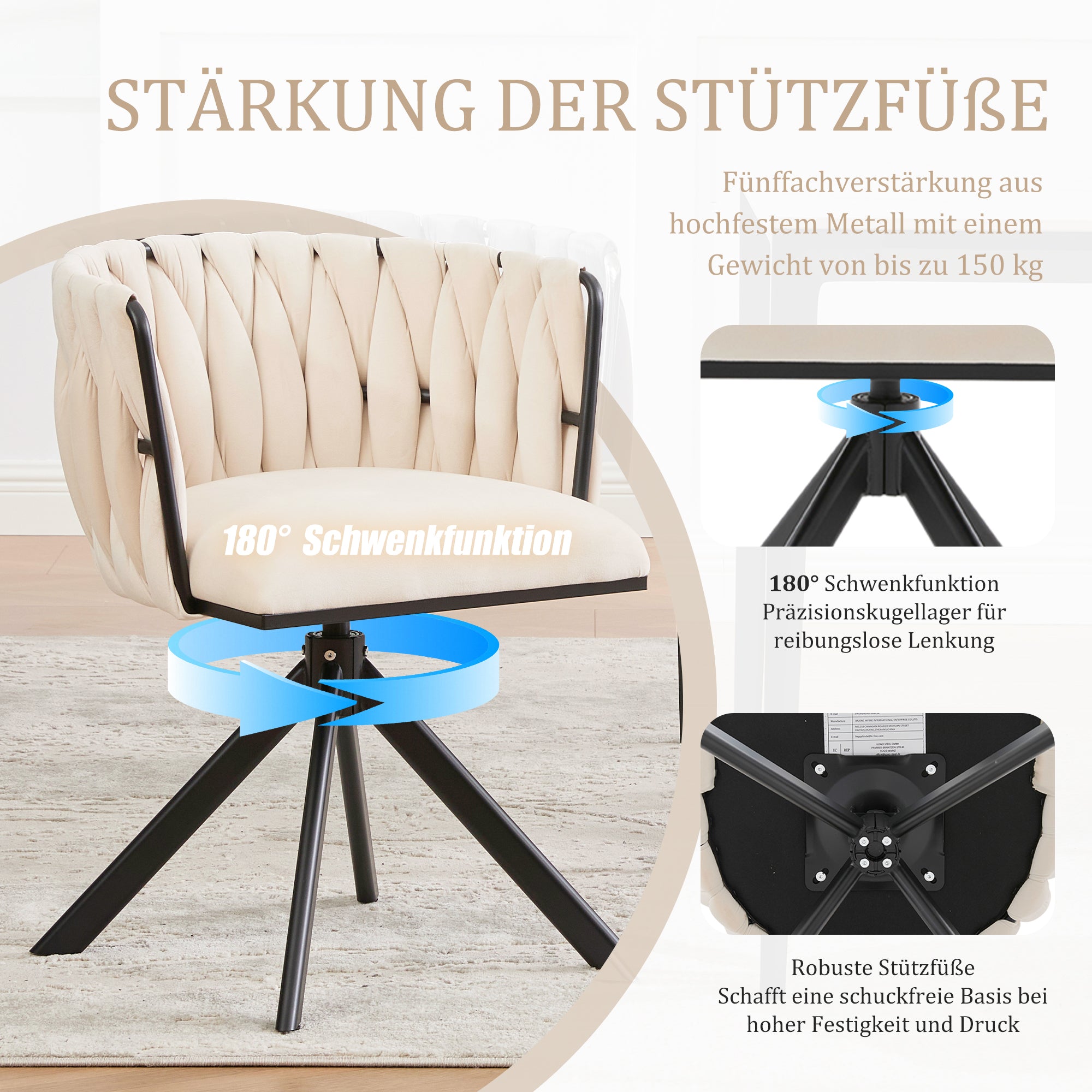 Velour Armchair | 180° Swivel Ergonomic Metal Frame | Set of 2, Velour