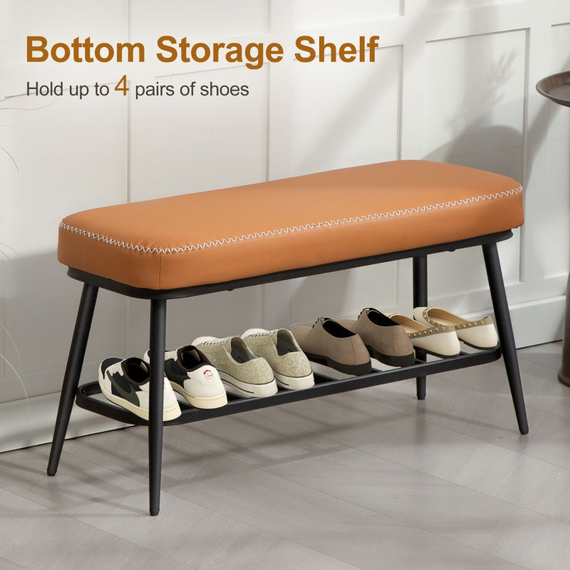 Shoe Storage Bench with PU Leather Cushion - Brown