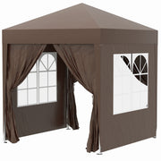 2x2m Garden Pop Up Gazebo Tent with Sidewalls, Windows, Carry Bag, Coffee