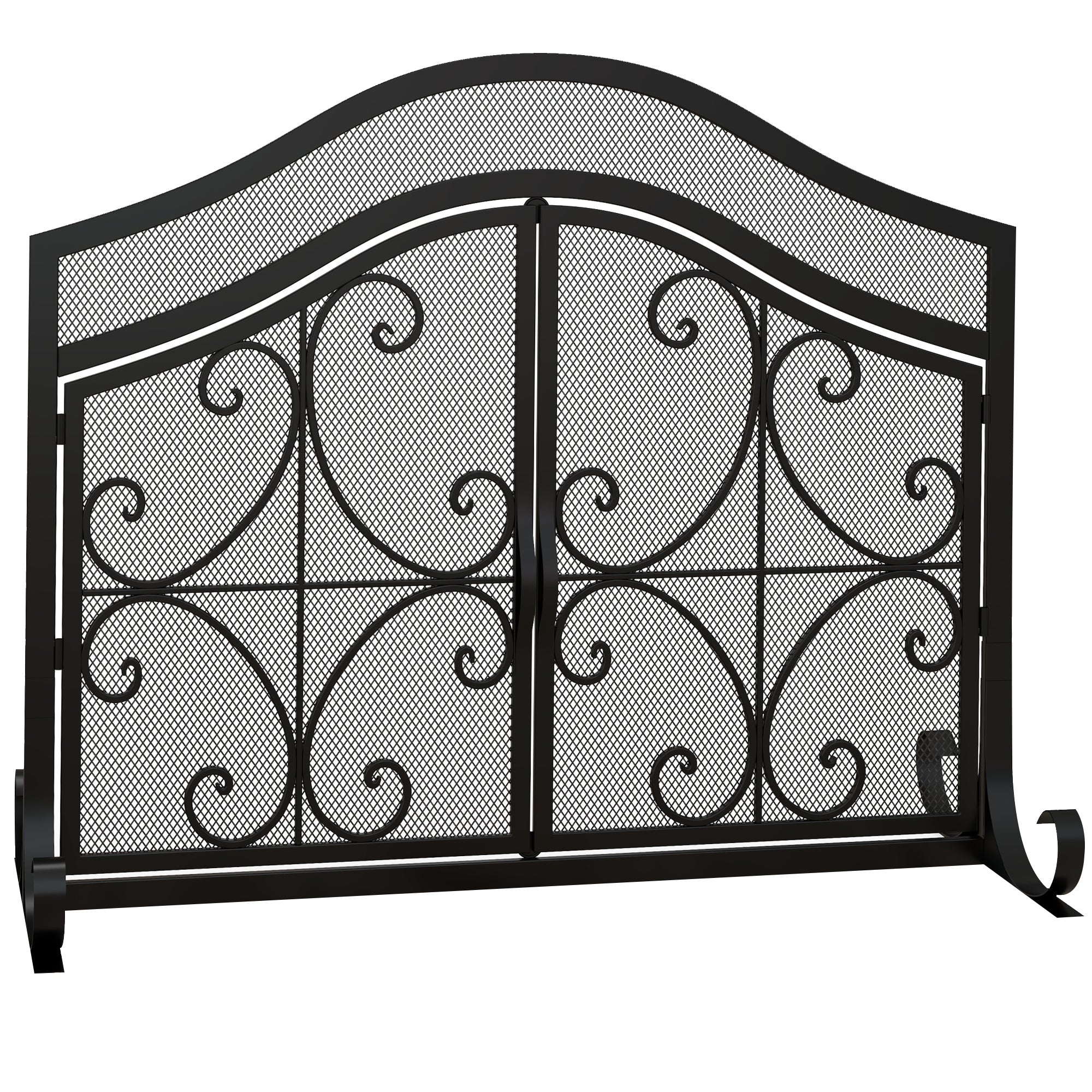 Fireplace Screen, Magnetic Doors, Spark Guard, Steel Black