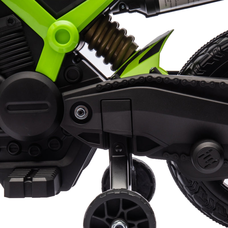 Electric Motorcycle for Children, 6V Battery Drive with Training Wheels and Sounds, Green