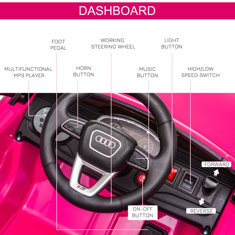 Audi RS Q8 6V Electric Ride On Car Toy with Remote USB MP3 Bluetooth, Pink
