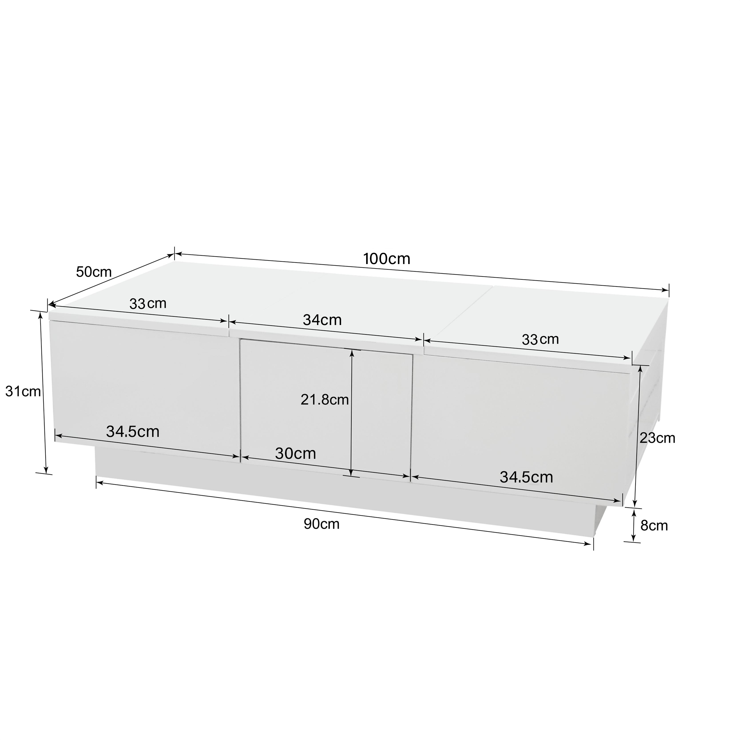 Coffee Table, High-Gloss Living Room with Push-Pull Storage, White