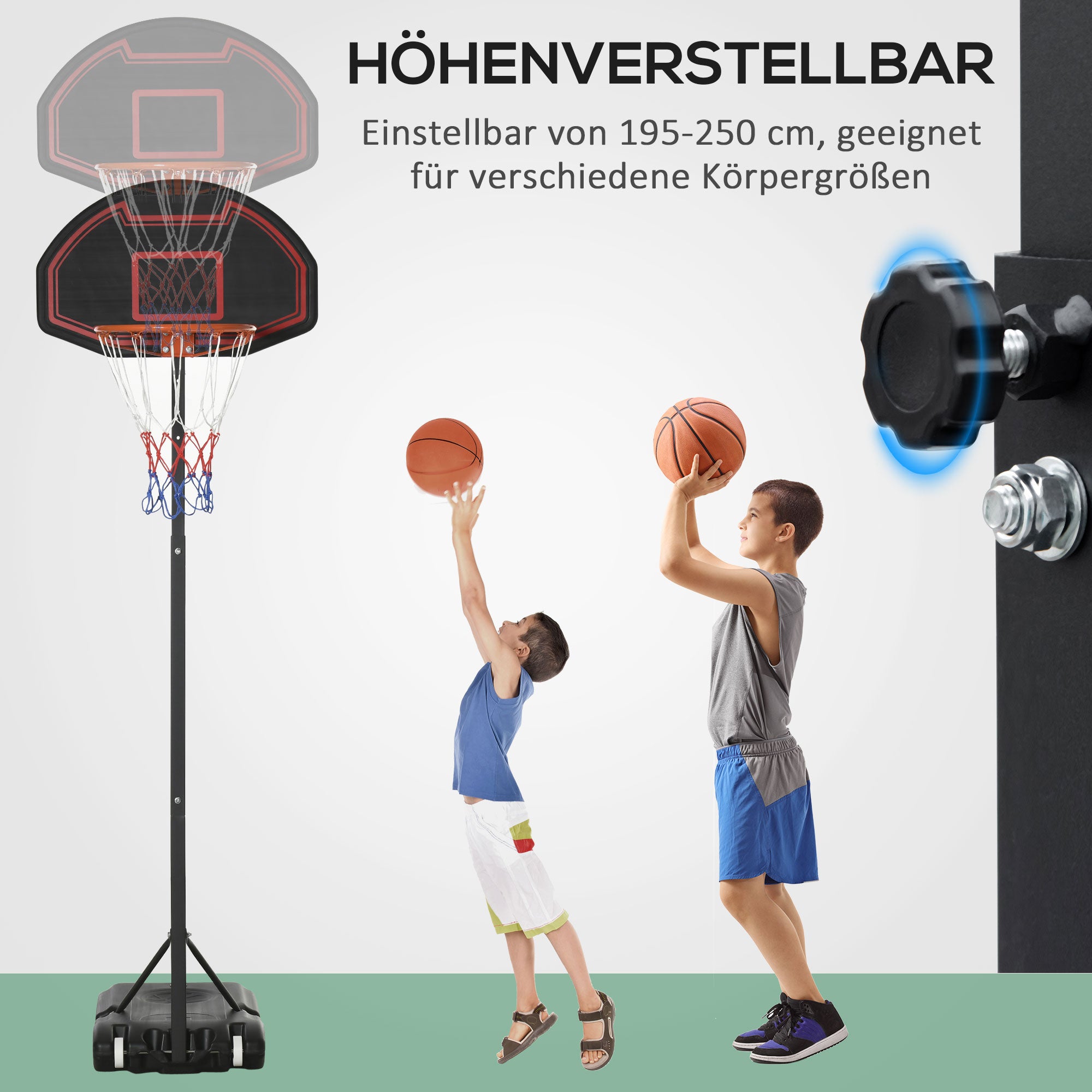 Basketball hoop with stand outdoor adjustable height 195-250cm with wheels