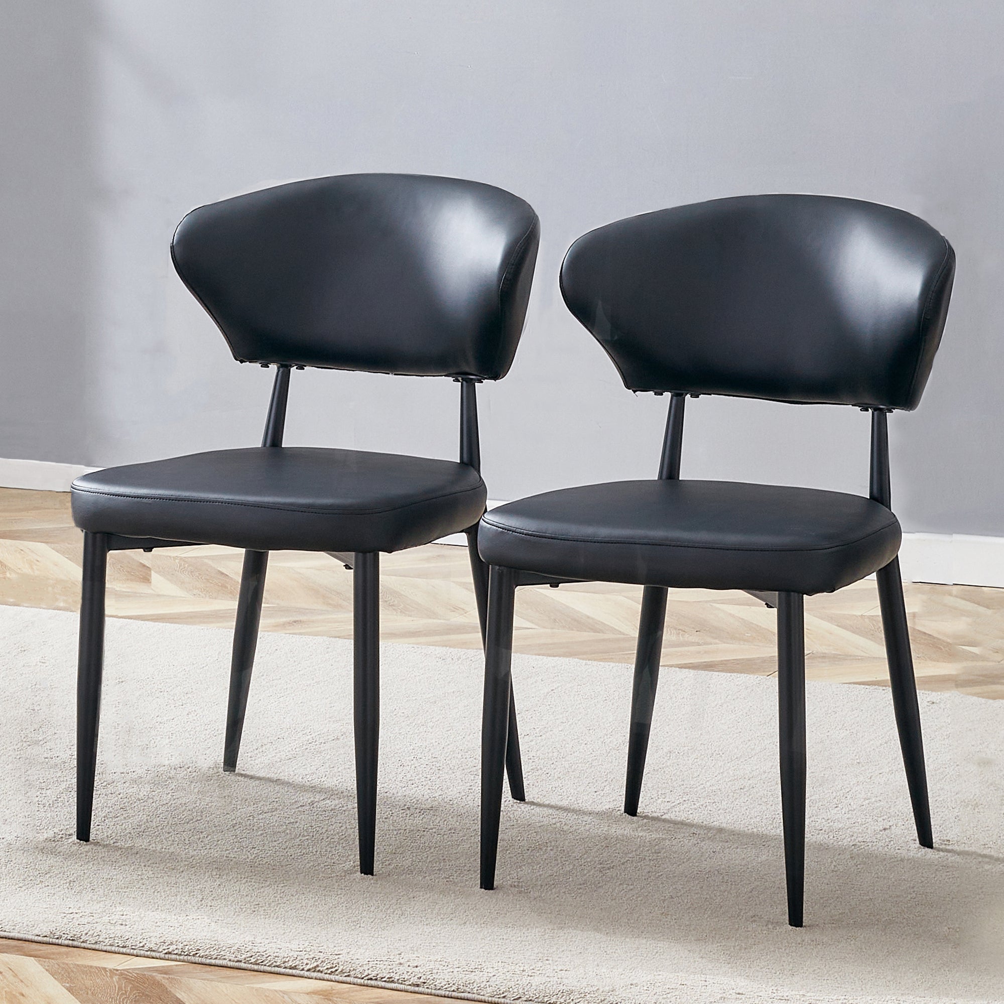 Dining Chair, Minimalist Ergonomic Curved Back, Set of 2, Black