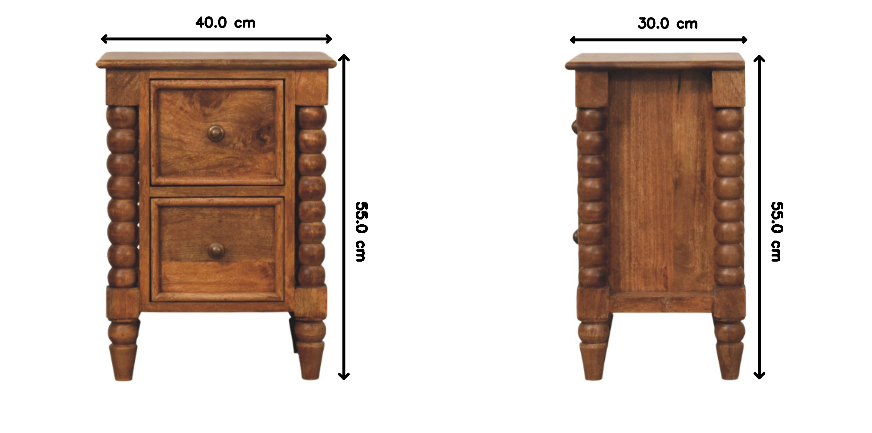 Solid Wood Barley Twist 2-Drawer Bedside, Brown