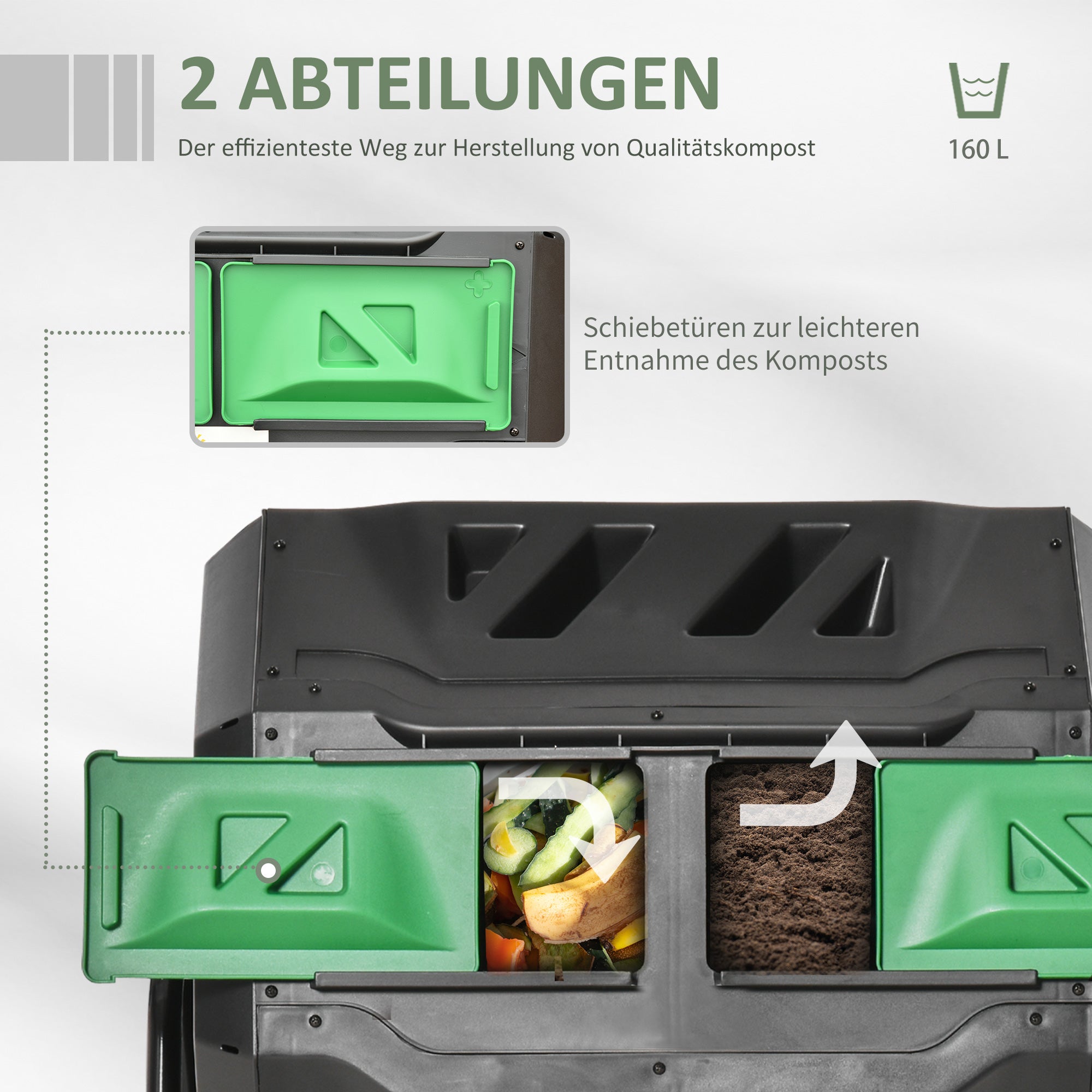 Drum Composter 160L, 2 Chambers, Rotatable, Black