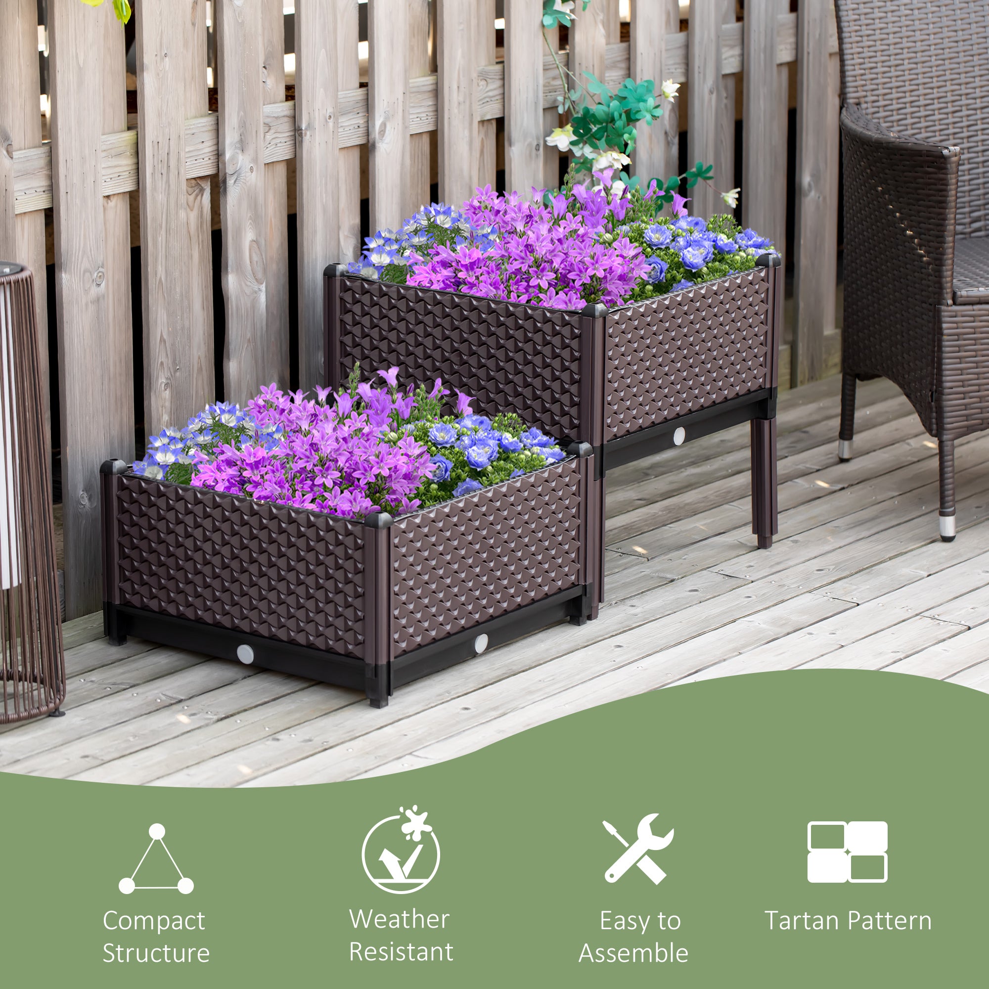 Raised Garden Bed Planter Box, Set of 2 41L Self-Watering with Drainage Holes, Plastic