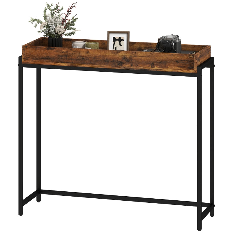 Hallway Console Table Narrow with Metal Frame Rustic Brown