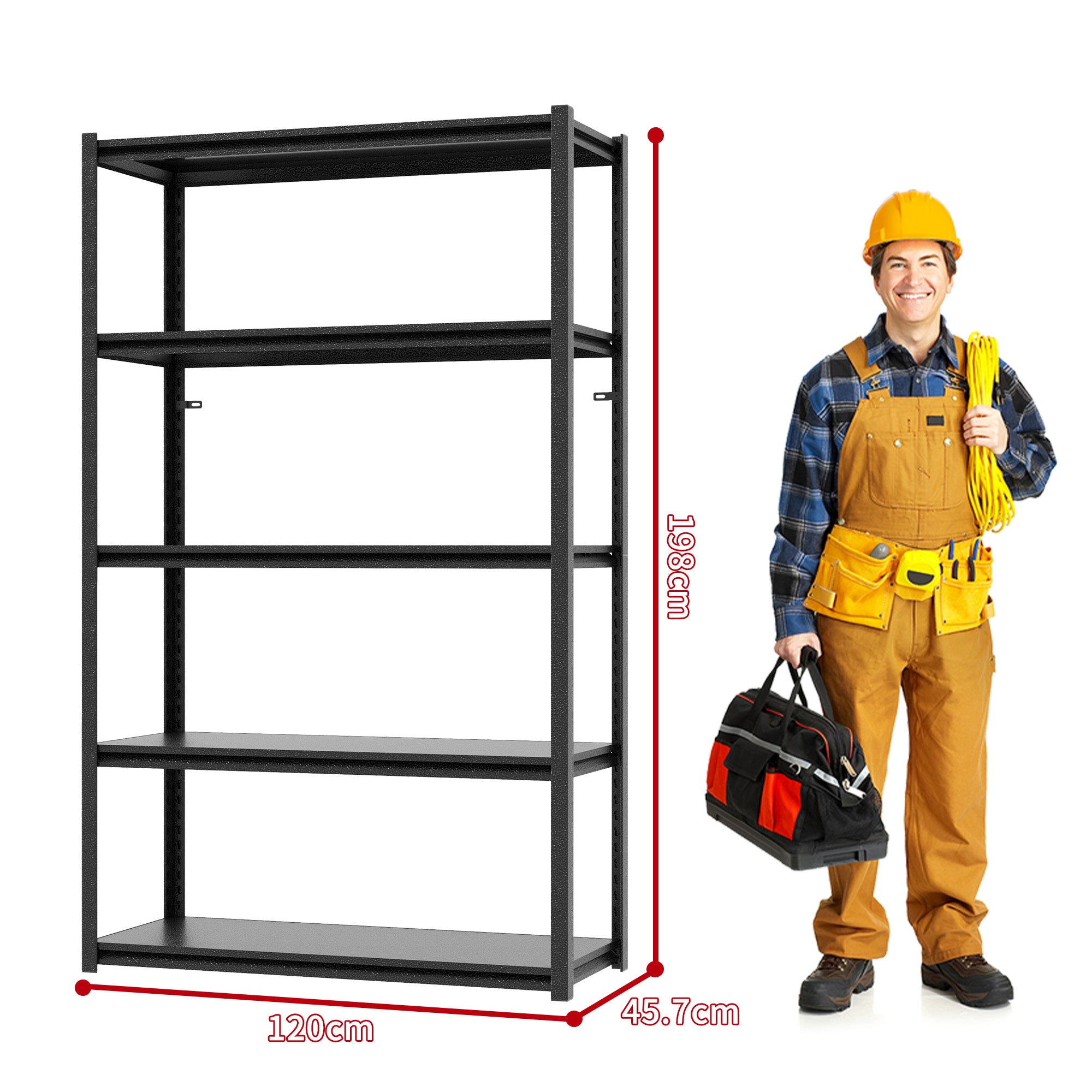 Heavy Duty Shelving Unit, 5 Shelves 650kg Load Capacity Height-Adjustable, Metal Black