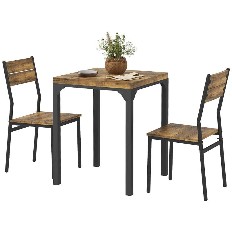 3-Piece Dining Set, 1 Table and 2 Chairs, MDF+Metal, Brown