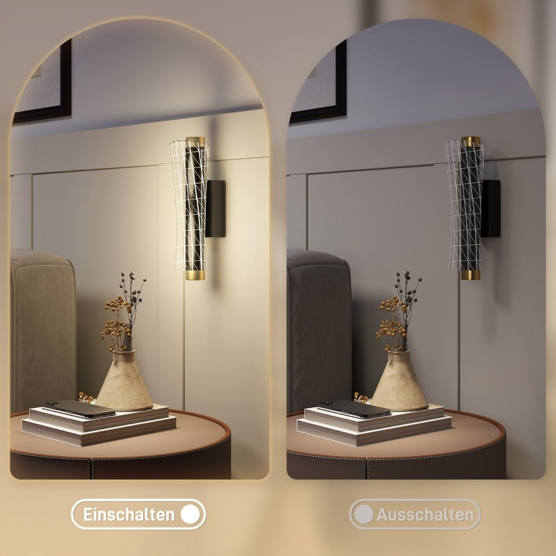 Set of 2 wall lights, dimmable LED, grid design, metal black