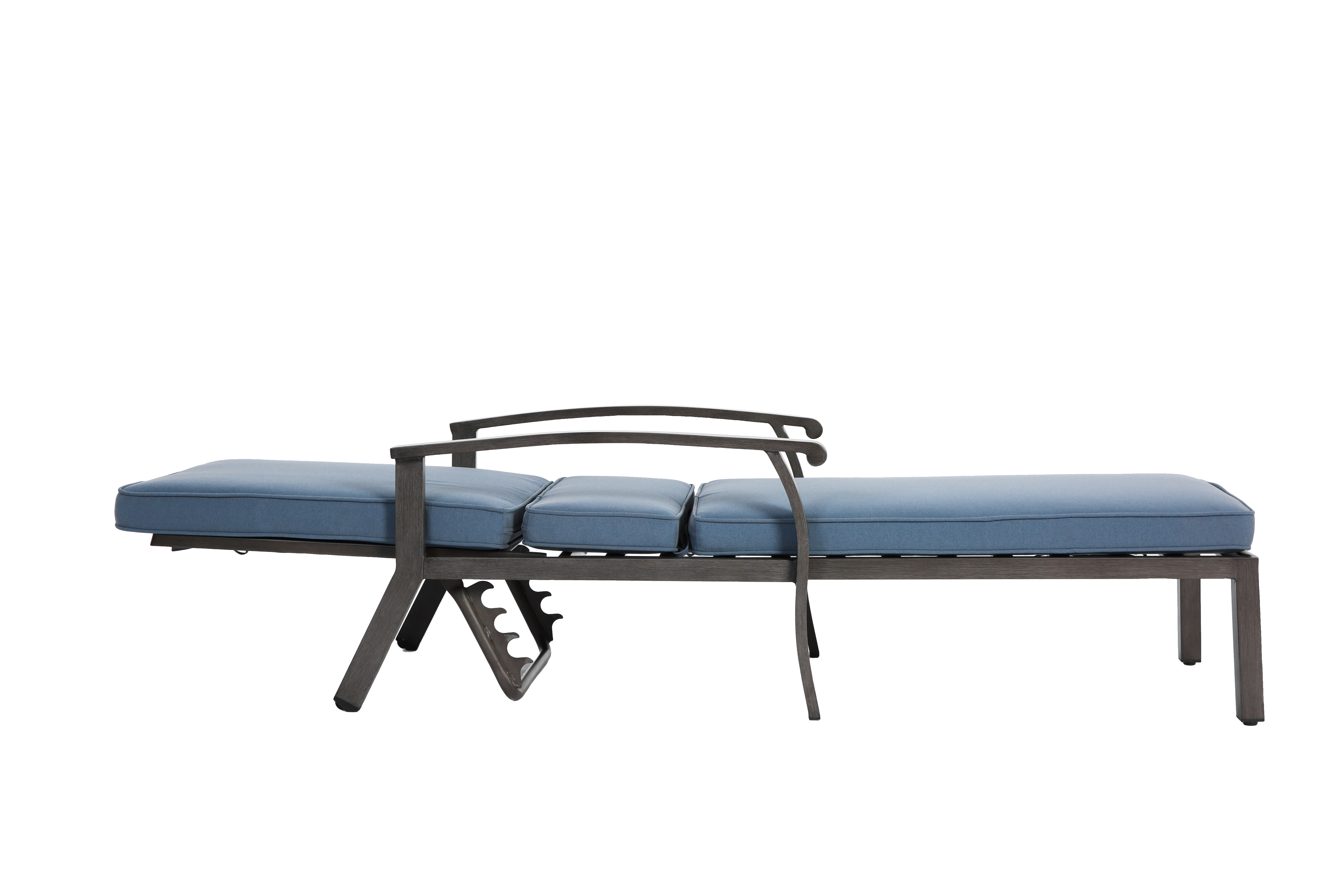 Lounge Patio Chair, Adjustable Reclining Rustproof Aluminum, Waterproof Blue Cushion