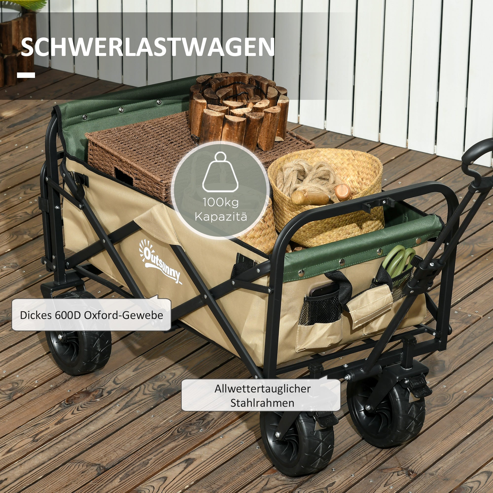 Handcart Foldable Cargo Cart, 100 kg, Khaki Oxford