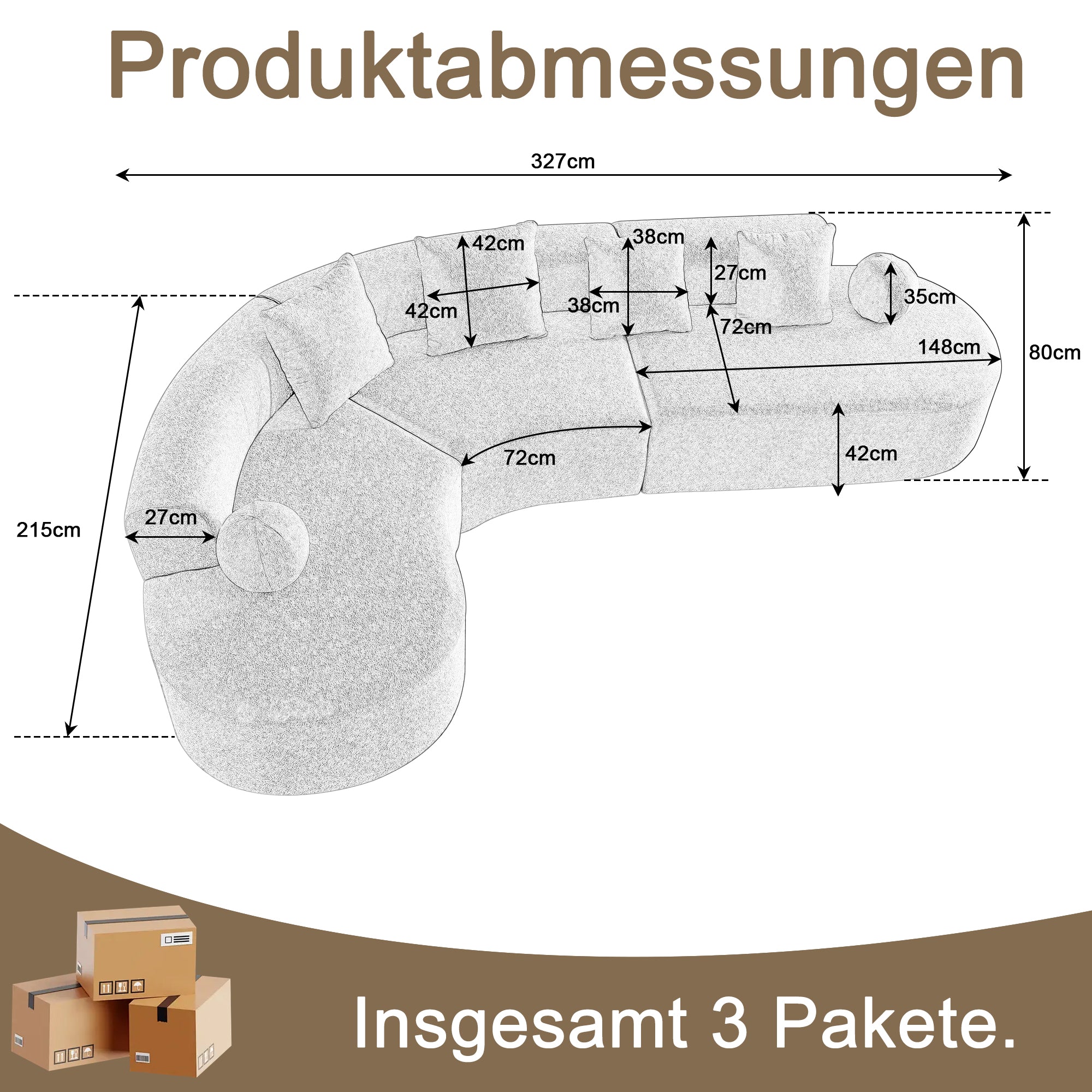 L-Shaped Cloud Sofa, 327cm Large Arched Corner Couch with Thick Padding, Cream White
