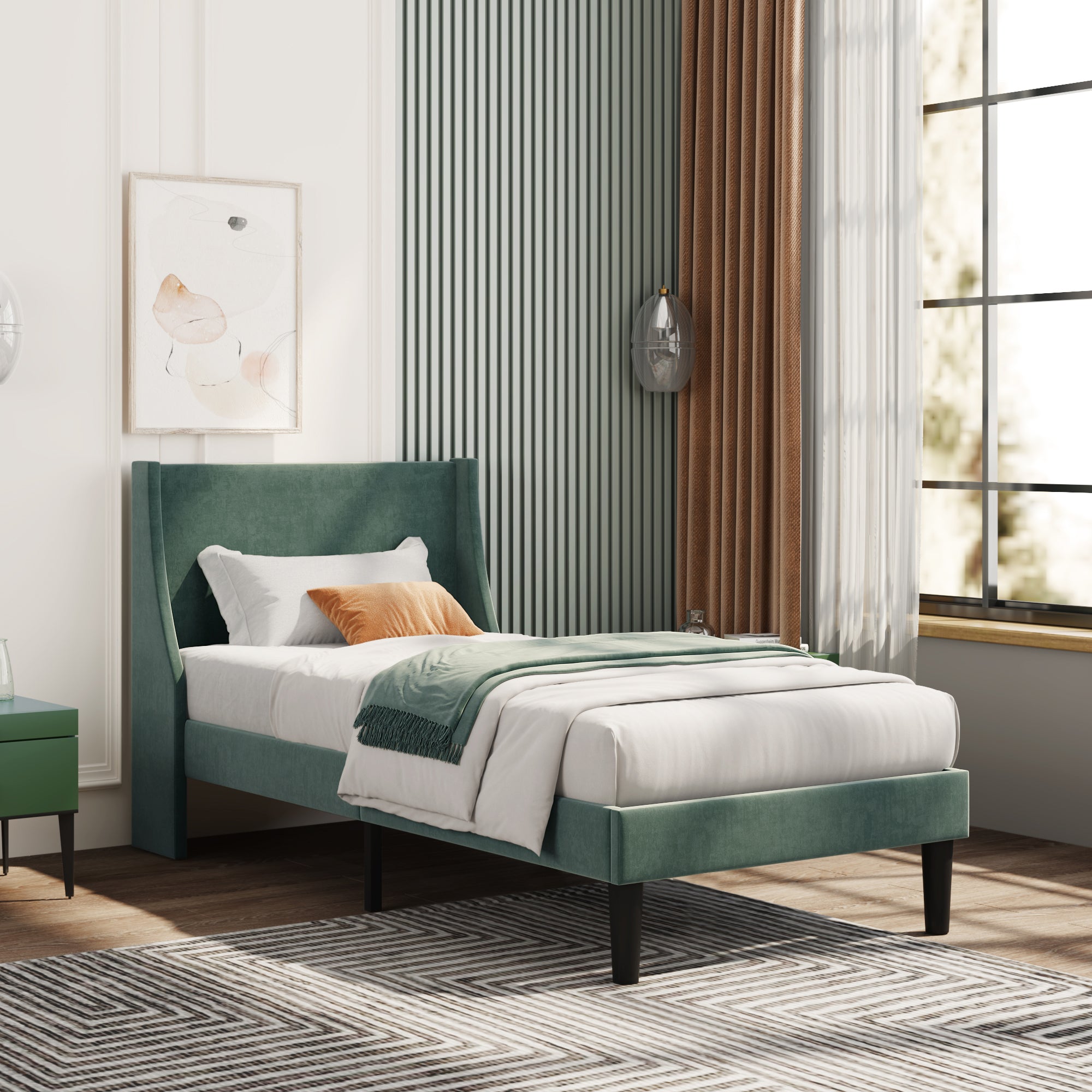 3ft Single Velvet Upholstered Bed – Dark Green