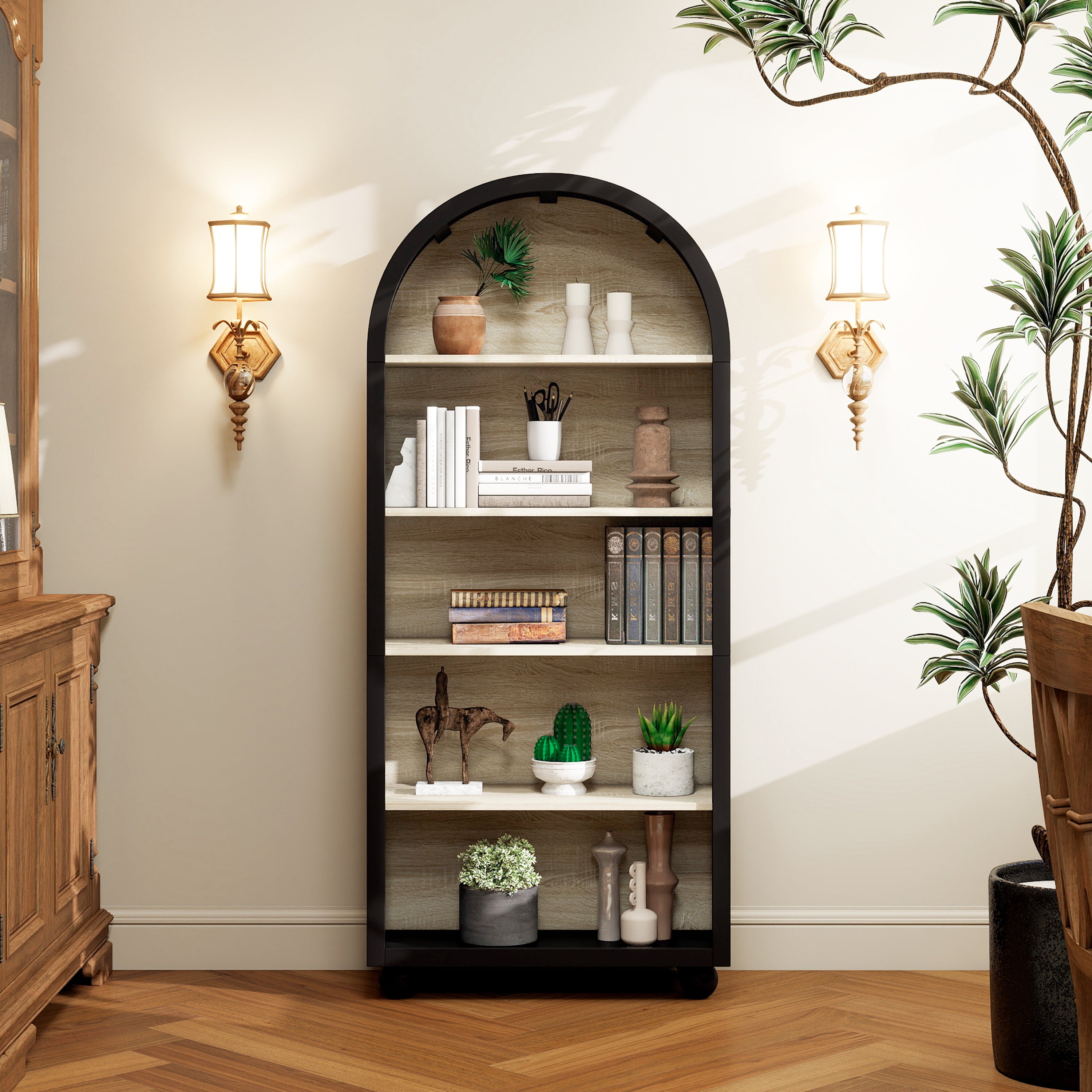 European Bookshelf, 5-Tier Open Storage, Hand-Painted Metal