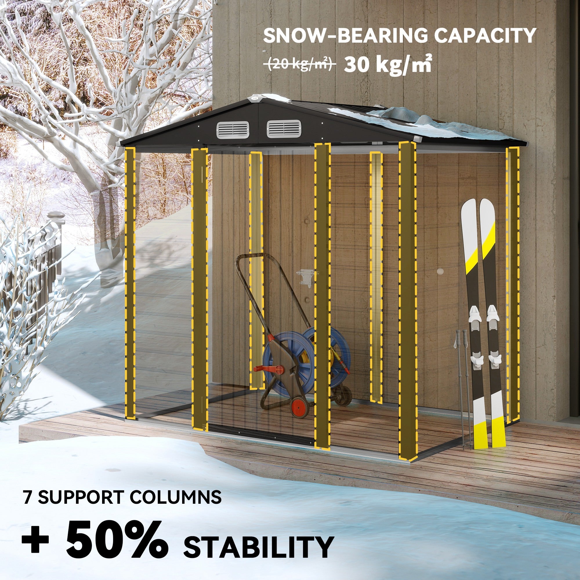 Garden Shed, 4 x 6ft Galvanised Steel with Lock and Gloves - Oak