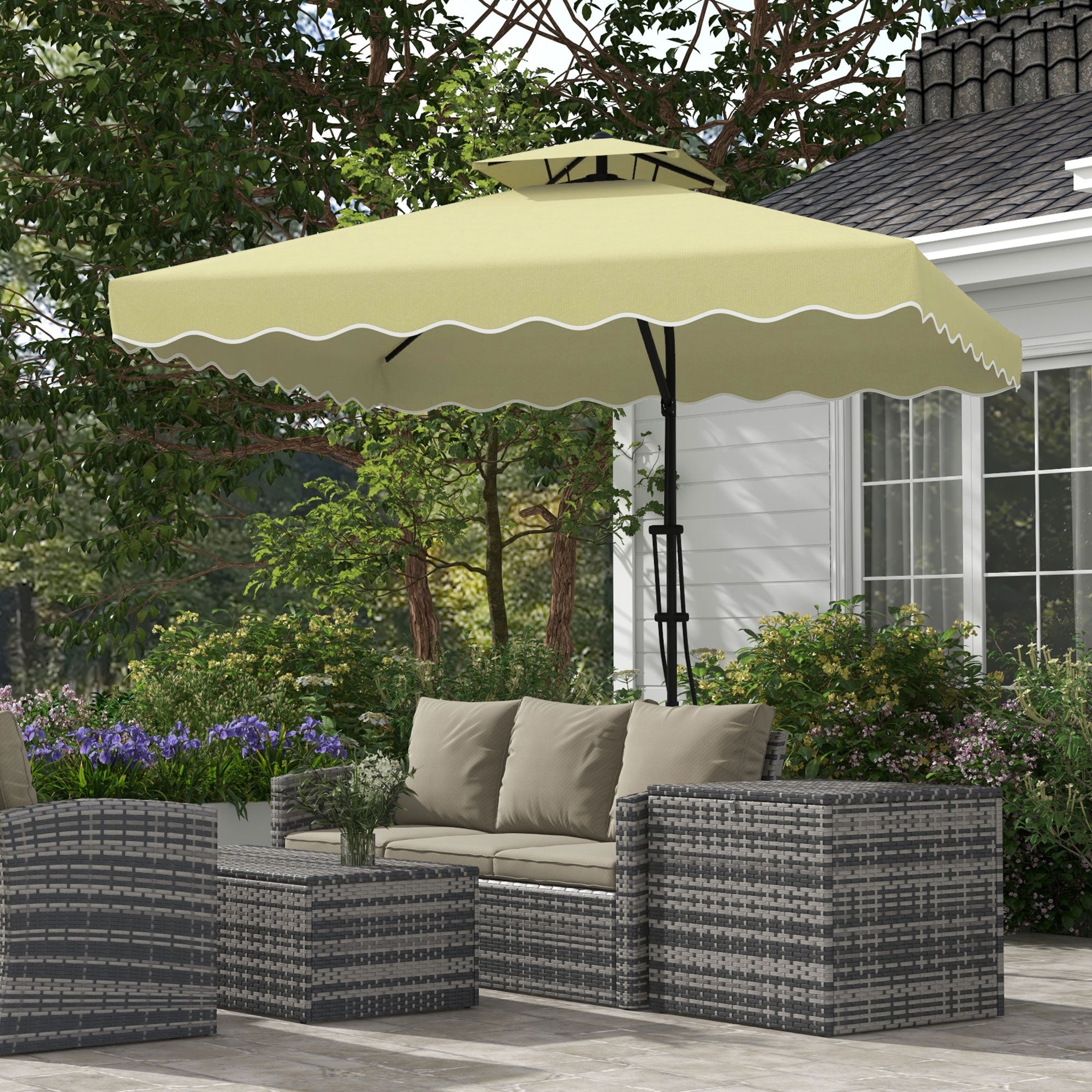 2.5m Square Double Top Cantilever Parasol with Ruffles, Beige