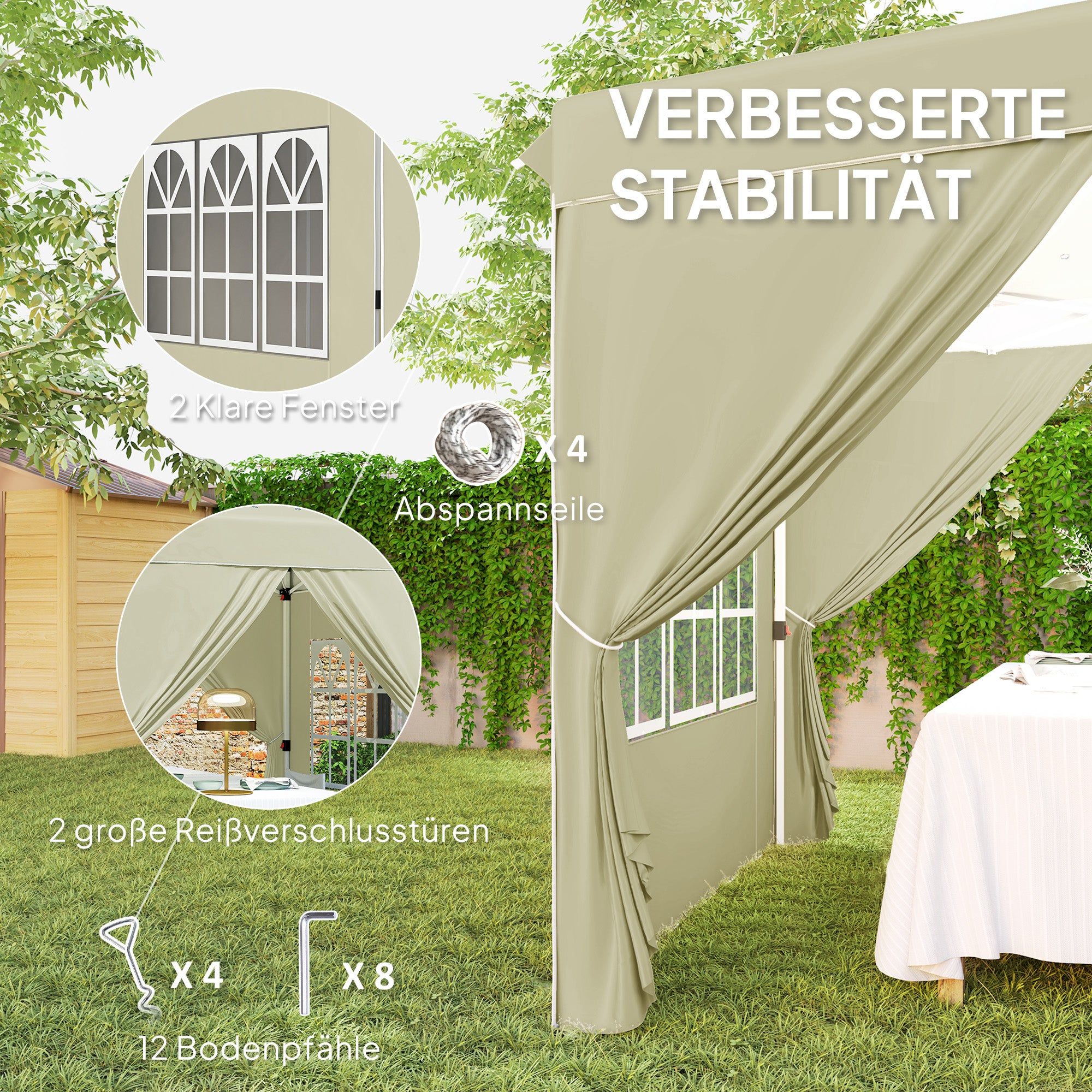 Pavilion 2.5x2.5m Pop-up Folding UV 50+ with 4 Side Panels, Cream White