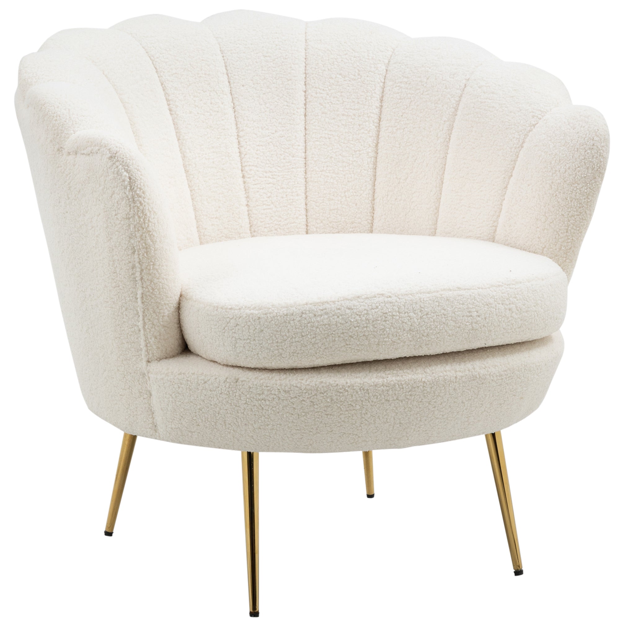 Armchair, Upholstered Shell-Shaped Recliner, Fleece, White