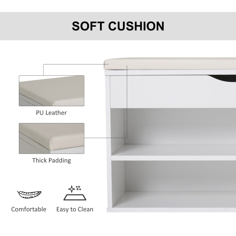 Wooden Shoe Cabinet Bench Hidden Storage Padded Seat Organiser Rack, White