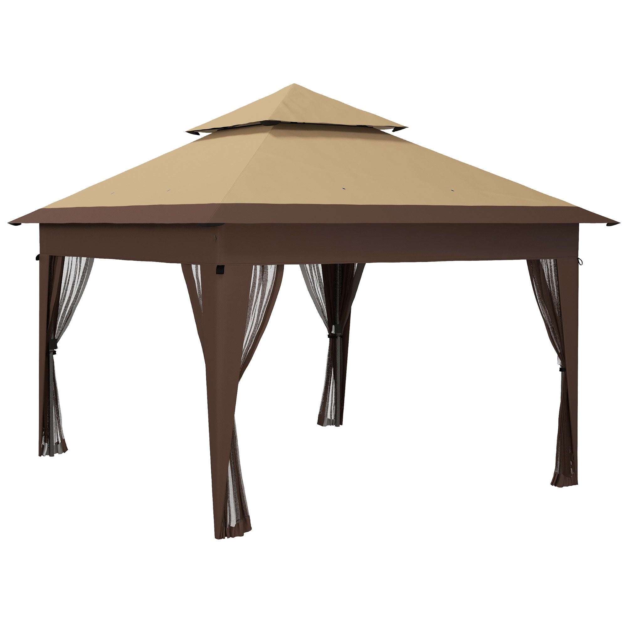 Pop Up Gazebo, 3x3m Easy Setup with Mosquito Netting and Double Roof, Khaki