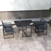 Five-Piece Dining Set with Folding Back Chairs, Metal Dark Grey