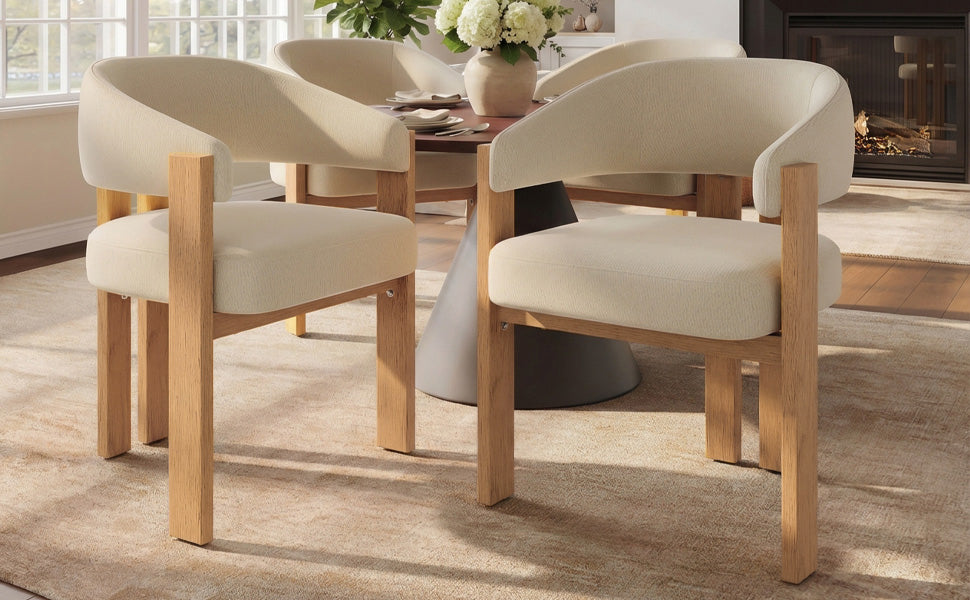 Ergonomic Dining Chair, Thick Padding and Iron Legs, Set of 4, Wood Look