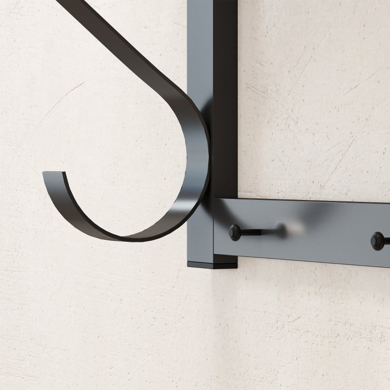 Wall-Mounted Clothes Rack, 5 Hooks with Top Compartment, Grey