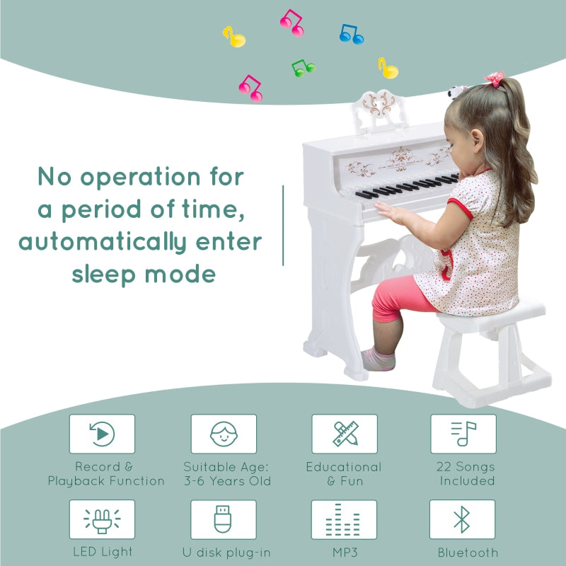 Kids Piano Mini Electronic Keyboard Educational Toy Set w/Stool & Microphone White