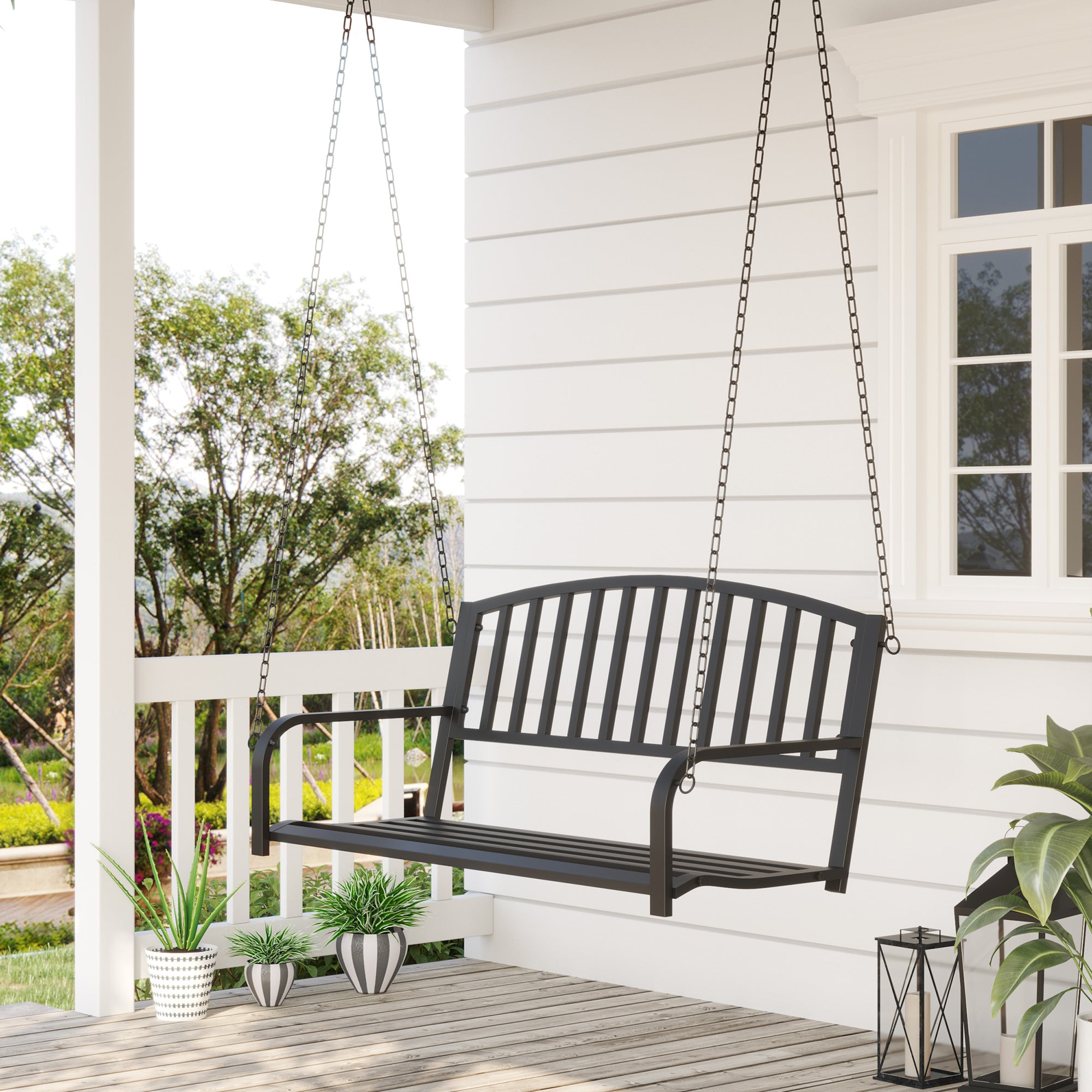 Hollywood Swing Garden Swing 2-Seater Hanging Bench Metal Black
