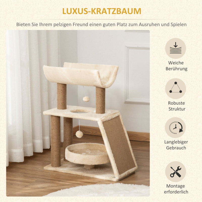 Cat Tree, with Toys and Cat Bed, 60x30x76 cm, Natural