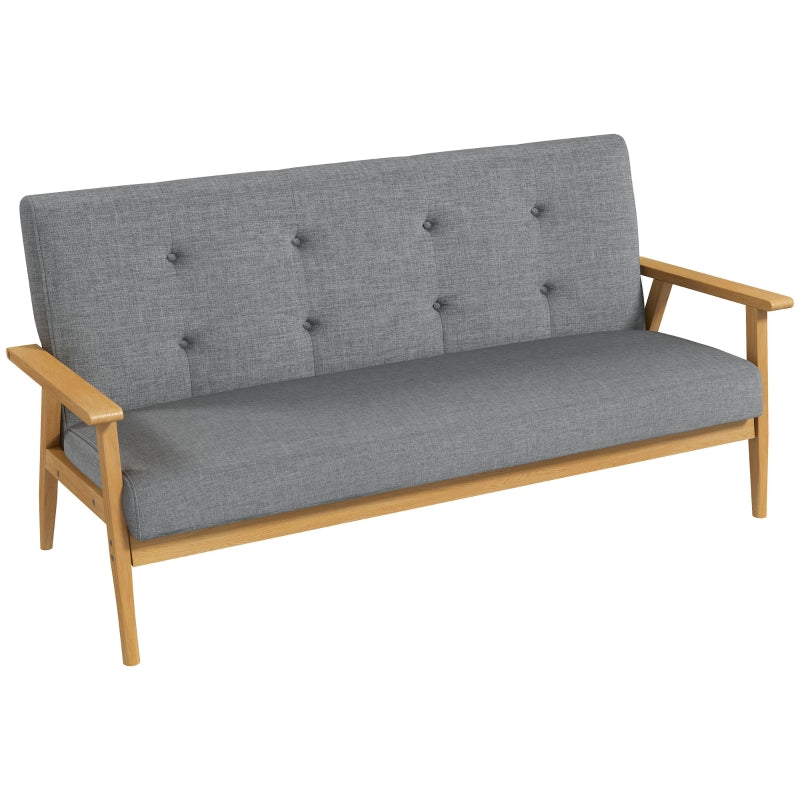Three-Seater Upholstered Sofa, Rubberwood, Grey