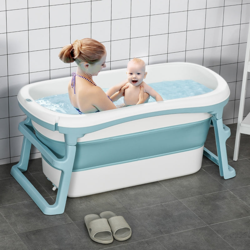 Foldable Bathtub for Kids, Large Freestanding with Lid, Polypropylene Blue