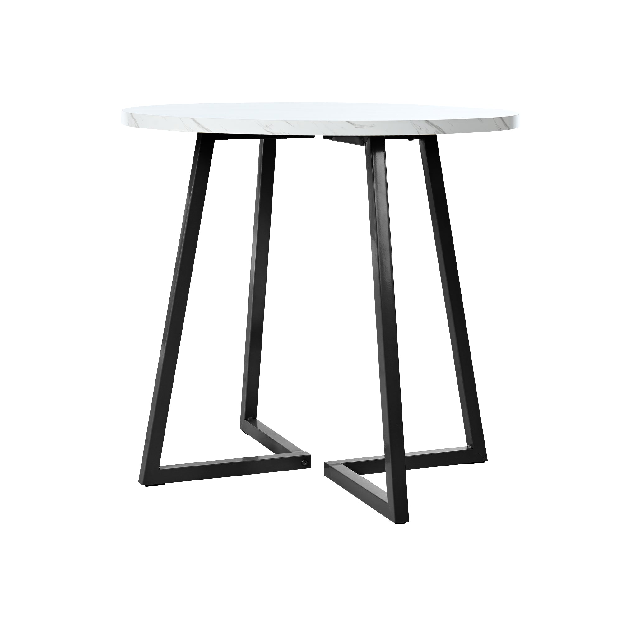 Round Dining Table, Modern Marble Pattern, Unique Metal Frame, White/Black