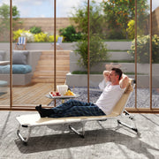 Foldable Outdoor Sun Lounger, Reclining 4-Level Adjustable Back with Pillow, Khaki Aluminium Frame