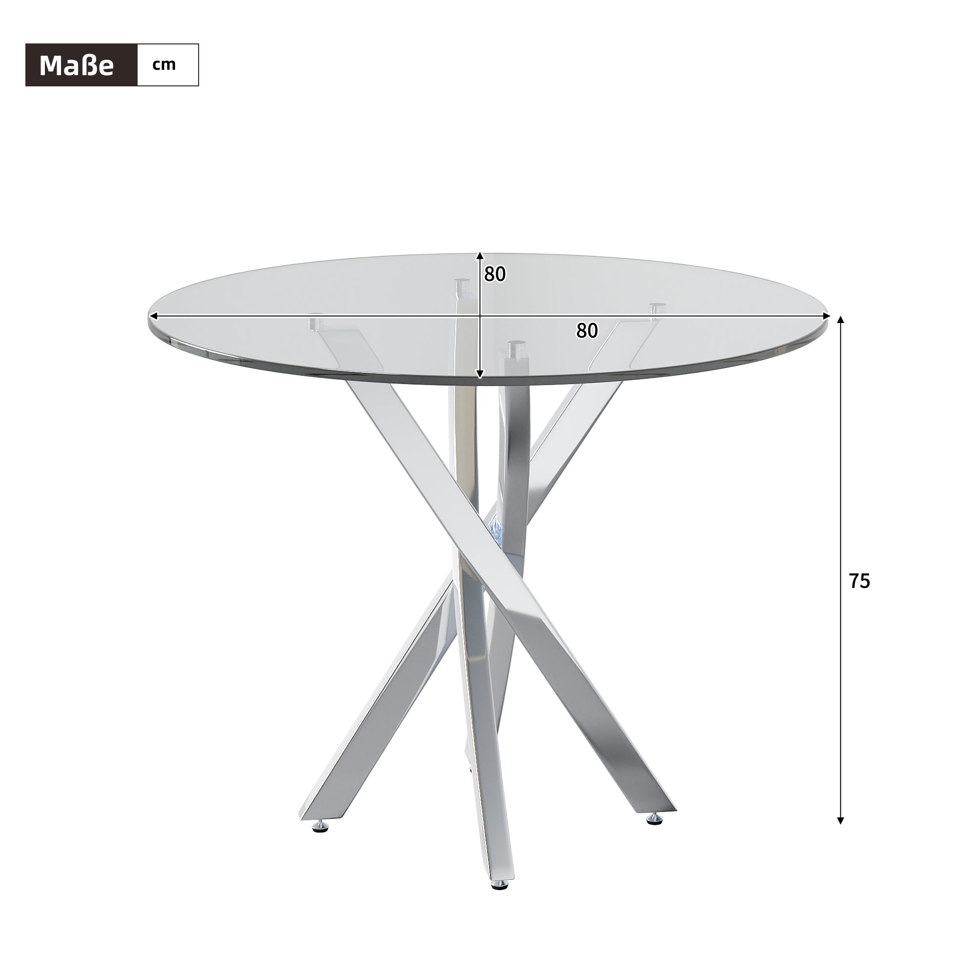 Dining Table Set, 80x80cm Tempered Glass Top, Modern 3-Piece, Grey Chairs/Silver Legs