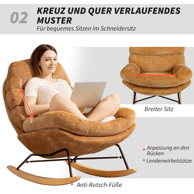 Upholstered Rocking Chair with Steel Legs & Wooden Runners, Yellow