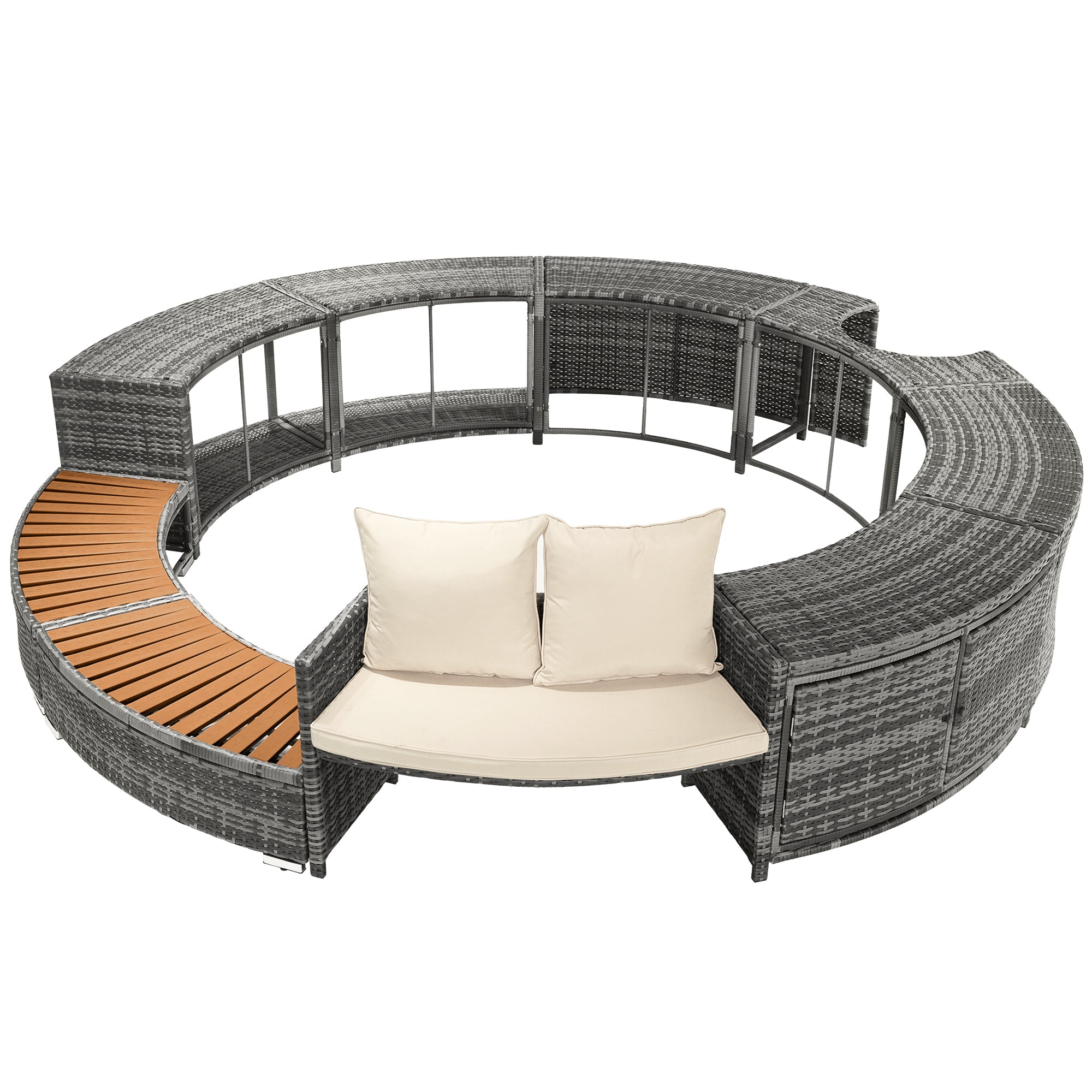 Garden Lounge Set with Round Couch, Adjustable Feet, Cushions